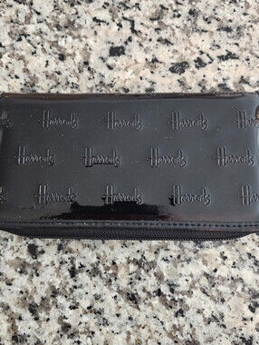 Harrods black patent vintage zip-around wallet